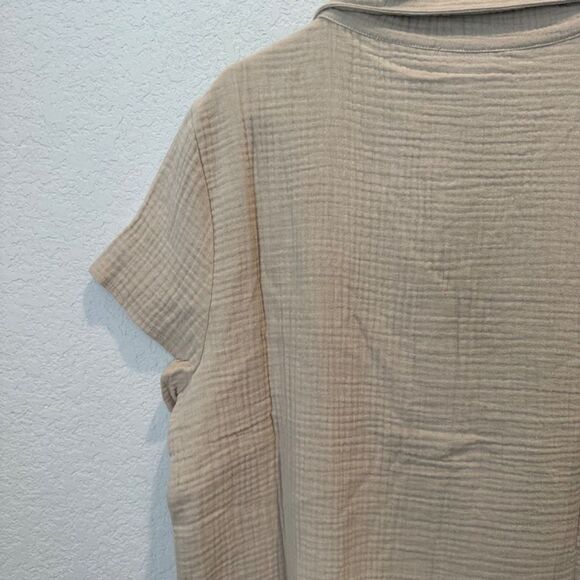 NWT S’edge Tan 100% Gauzy Cotton Button Front Shirt Dress - Size Large - Picture 7 of 7
